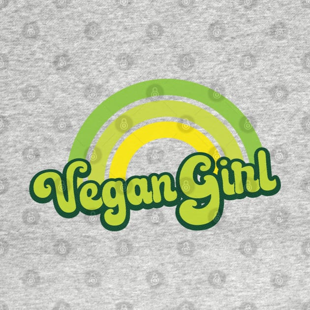Vegan Girl Retro Rainbow Green by Jitterfly